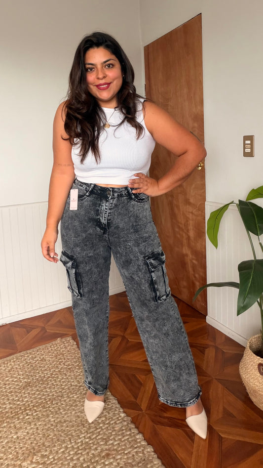 Cargo jeans gris
